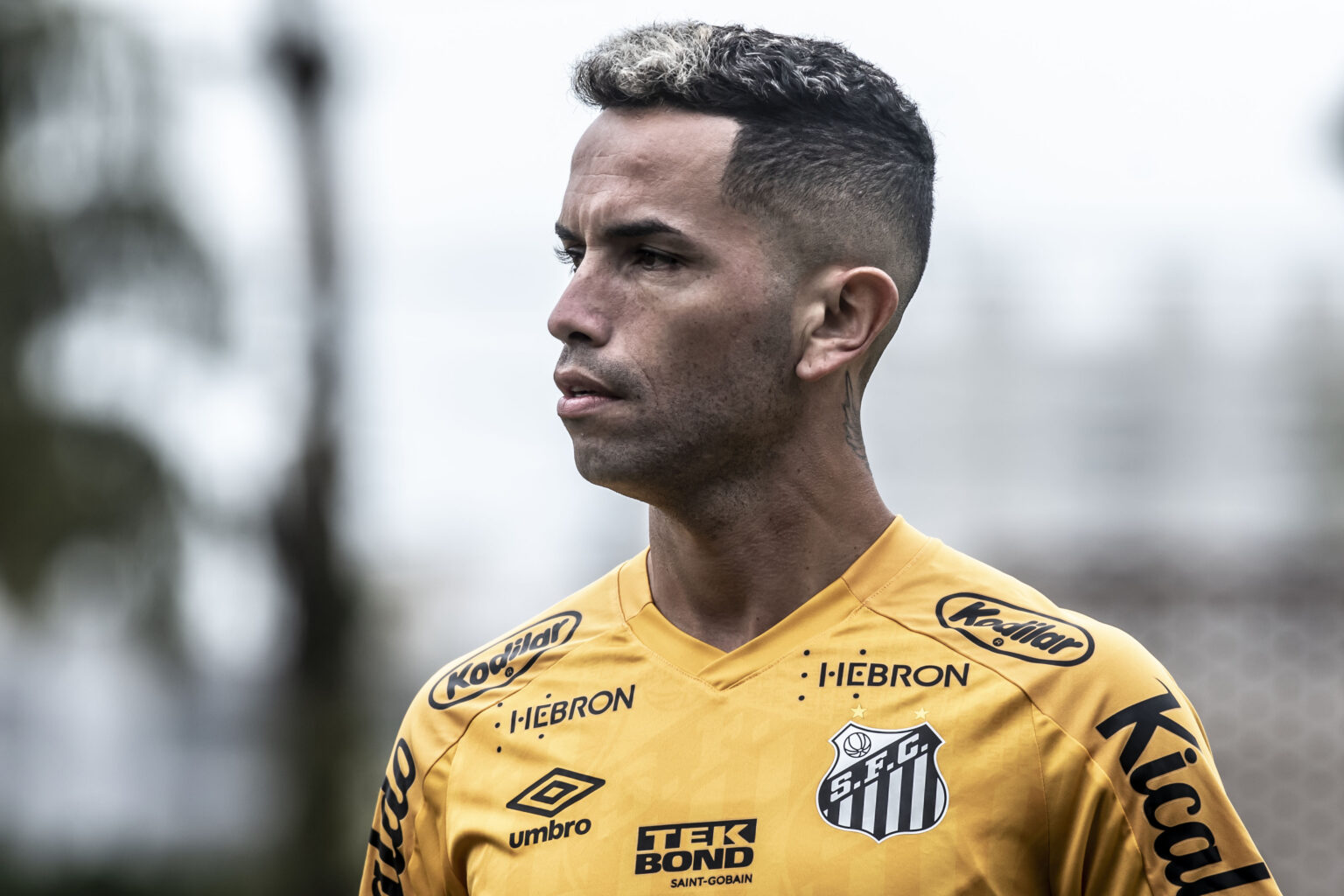 Carabajal durante treinamento do Santos.