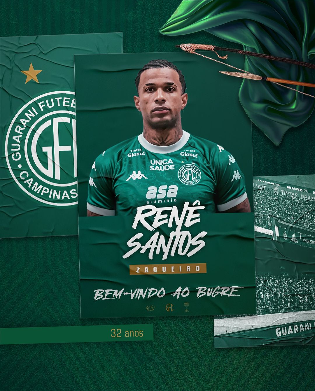 Arte do anúncio de Renê Santos feita pelo Guarani.