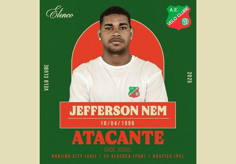 imagem da materia: Velo Clube anuncia a contratação do atacante Jefferson Nem