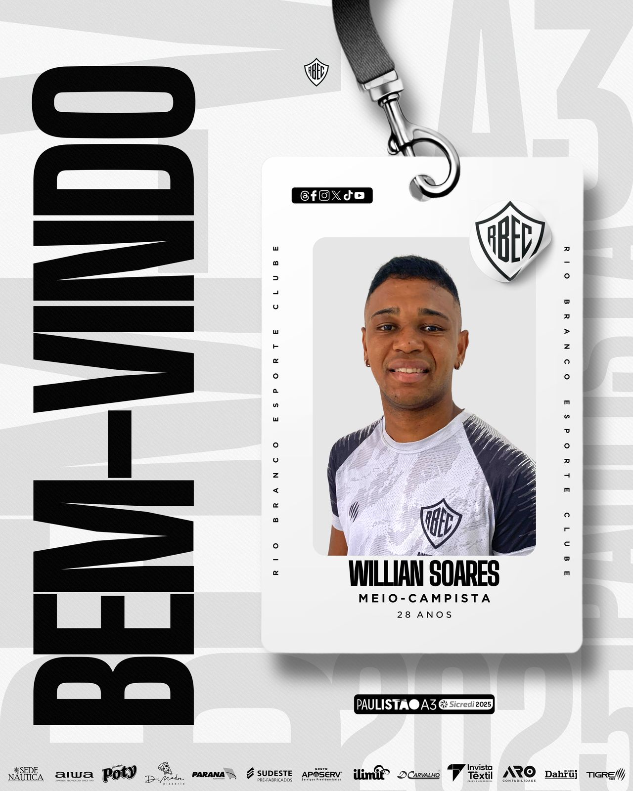 imagem da materia: Rio Branco anuncia o meio-campista Willian Soares
