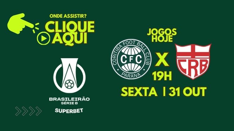 Imagem promocional do jogo Coritiba x CRB pela Série B 2025 com data, horário e informações de onde assistir ao vivo.