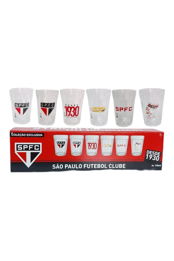 Conjunto Allmix com 6 copos americanos de 190 ml personalizados do São Paulo FC.