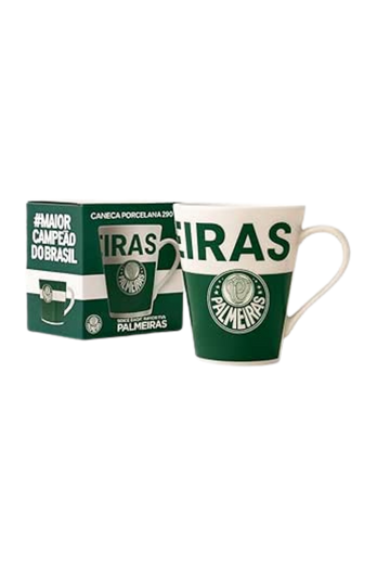 Caneca de porcelana do Palmeiras com 290ml, nas cores verde e branca, com design inspirado no clube.