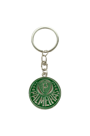 Chaveiro de metal oficial do Palmeiras com brasão em alto-relevo.