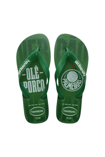 Chinelo Havaianas Top Palmeiras verde e branco com brasão do clube.