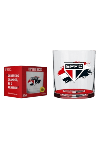 Copo oficial São Paulo SPFC Bar Rocks 305ml em vidro personalizado.