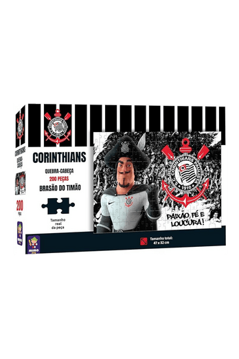 Quebra-cabeça de 200 peças com o brasão do Corinthians produzido pela Mimo Brinquedos.