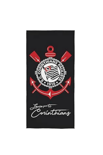 Toalha aveludada do Corinthians estampada, tamanho 70 x 140 cm.