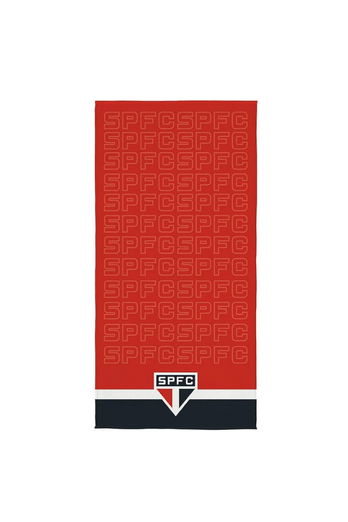 Toalha aveludada do São Paulo FC, tamanho 70 cm por 1,40 m, com estampa do clube.