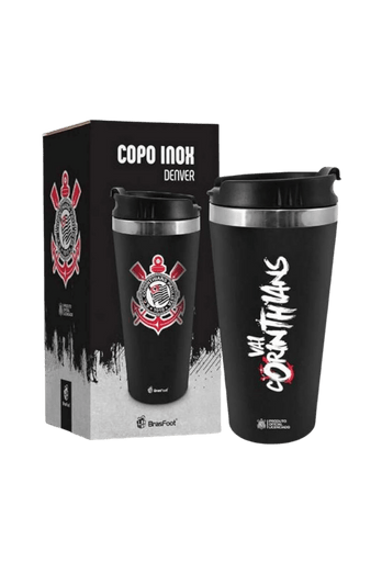Copo térmico emborrachado 450ml do Corinthians com logo oficial em destaque.
