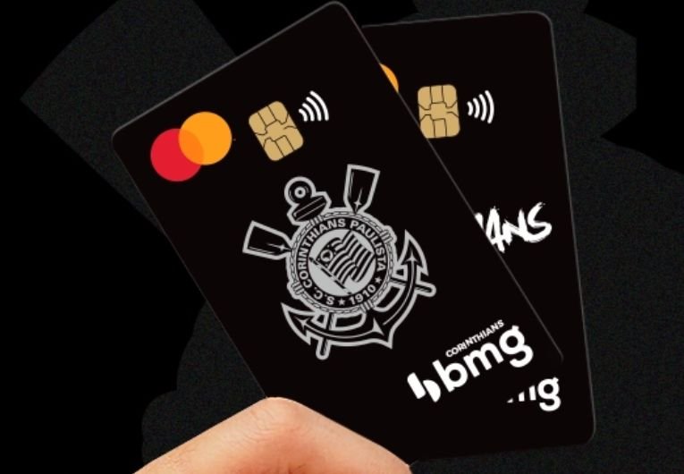 cartão de crédito BMG do corinthians Cartão de crédito BMG Corinthians na cor preta com brasão do clube.