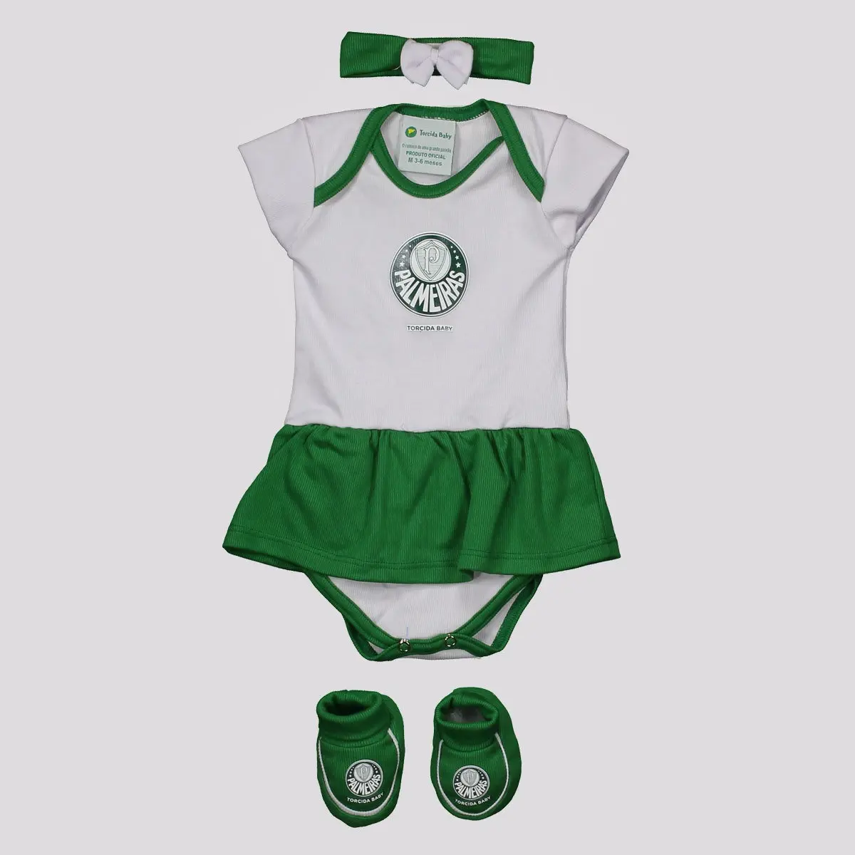 Kit Body Palmeiras Torcida Feminino Branco e Verde