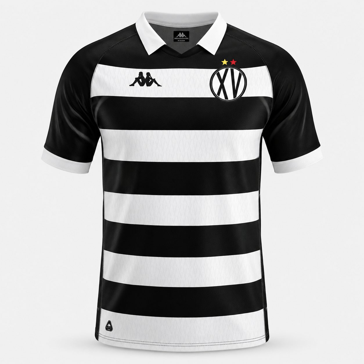 Camisa XV de Piracicaba Kappa 2026 preta e branca zebrada
