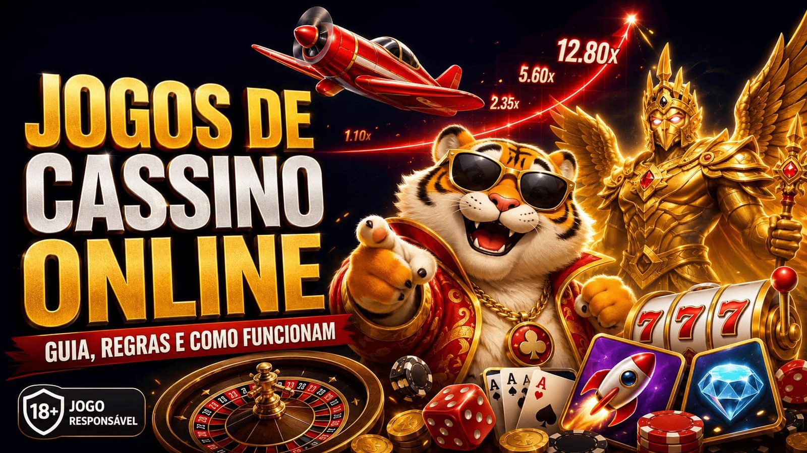 Jogos de cassino online com slots, crash games, roleta, cartas, dados e fichas