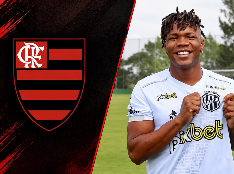 Flamengo e Matheus Jesus, ex-volante da Ponte Preta - Foto: Geração por IA