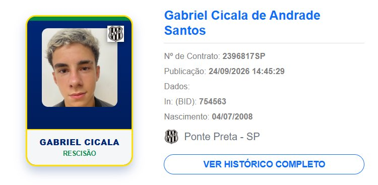 Gabriel Cicala, lateral-direito da Ponte Preta - Foto: Reprodução/CBF