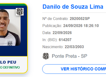 Danilo Peu, novo reforço da Ponte Preta - Foto: Reprodução/BID CBF