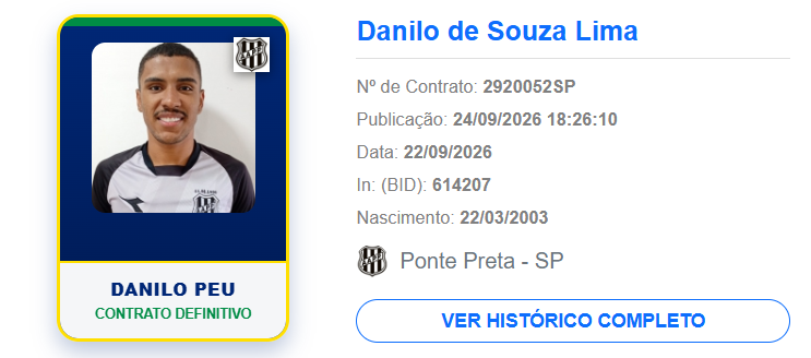 Danilo Peu, novo reforço da Ponte Preta - Foto: Reprodução/BID CBF