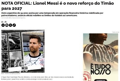 Corinthians hackeado: clube sofre ataque cibernético com anúncio falso de Messi
