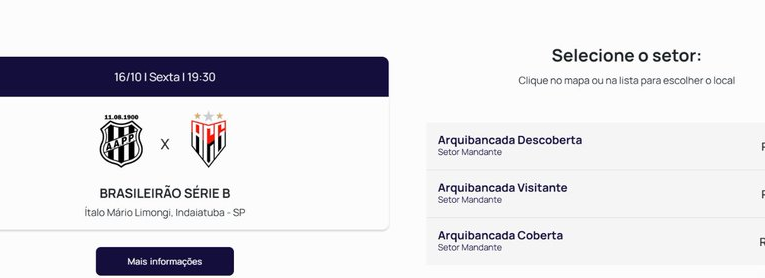 Ingressos superfaturados para Ponte Preta x Atlético-GO, em Indaiatuba