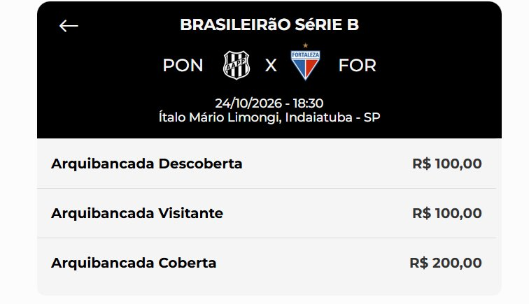 Ponte Preta mantém ingressos a partir de R$ 100 - Foto: Reprodução/Futebol Card